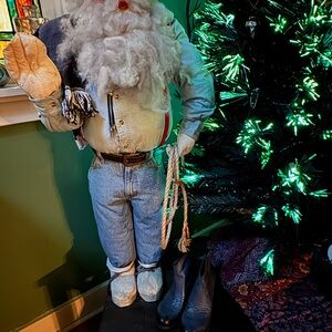 Short, denim blue leather cowboy boots